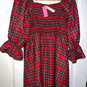 Plaid Puff Sleeve Christmas plaid  XL XXL stretch w flowing waste 12 14 16 18